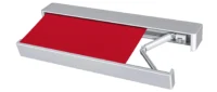 Elektrische Markise mit rotem Stoff und modernem Design